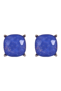 SA4-1-1-AE0384BLU - CUSHION CUT GLITTER GLASS EPOXY POST EARRINGS-BLUE/1PC