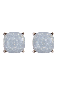 SA4-1-1-AE0384GRY - CUSHION CUT GLITTER GLASS EPOXY POST EARRINGS-GRAY/1PC