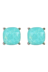 SA4-1-1-AE0384MNT - CUSHION CUT GLITTER GLASS EPOXY POST EARRINGS-MINT/1PC