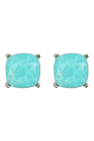 SA4-1-1-AE0384MNT - CUSHION CUT GLITTER GLASS EPOXY POST EARRINGS-MINT/1PC