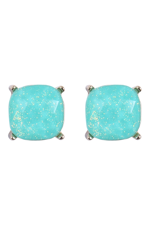 SA4-1-1-AE0384MNT - CUSHION CUT GLITTER GLASS EPOXY POST EARRINGS-MINT/1PC