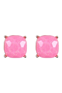 SA4-1-1-AE0384PNK - CUSHION CUT GLITTER GLASS EPOXY POST EARRINGS-PINK/1PC