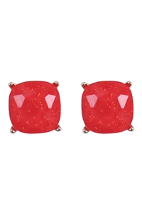 SA4-1-1-AE0384RED - CUSHION CUT GLITTER GLASS EPOXY POST EARRINGS-RED/1PC