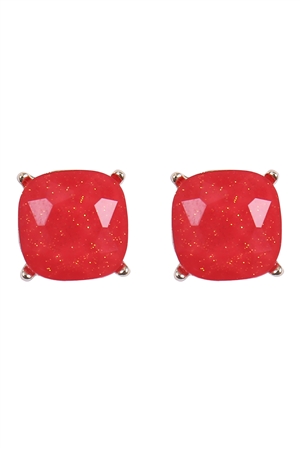 SA4-1-1-AE0384RED - CUSHION CUT GLITTER GLASS EPOXY POST EARRINGS-RED/1PC