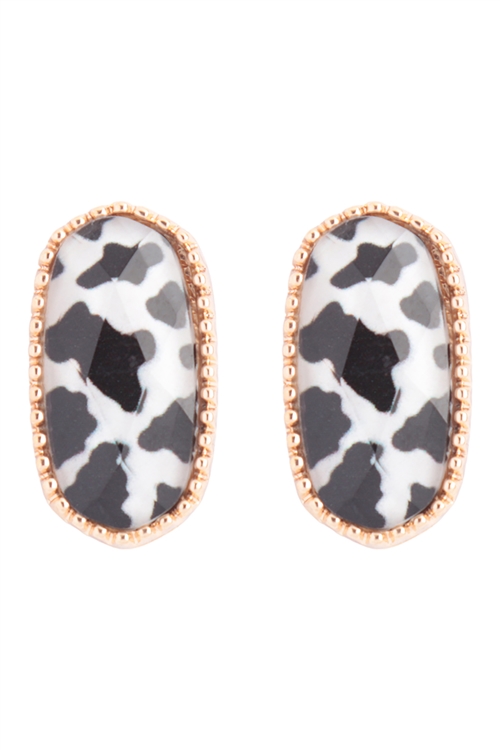 SA3-1-4-AE0386COW - HEXAGON EPOXY STUD EARRINGS - COW/1PC