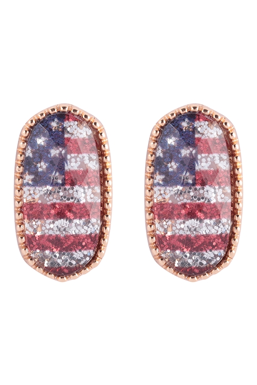 A3-1-3-AE0386GRNB - HEXAGON EPOXY STUD EARRINGS - USA GLITTER GOLD/1PC (NOW $1.25 ONLY!)