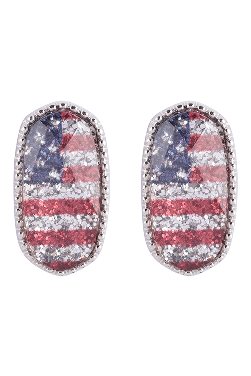 S18-11-3-AE0386RD-GRNB - HEXAGON EPOXY STUD EARRINGS - USA GLITTER SILVER/1PC (NOW $1.25 ONLY!)