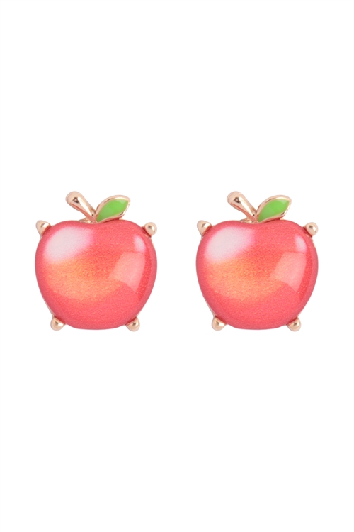A1-2-2-AE0388RED - APPLE PRINT EPOXY STUD EARRINGS - RED/1PC
