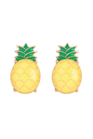 A1-2-2-AE0389YEL - PINEAPPLE PRINT EPOXY TROPICAL FRUITS STUD EARRINGS - YELLOW/1PC