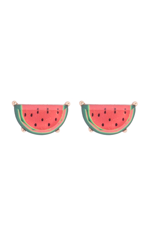 A2-1-4-AE0391RED - WATERMELON PRINT EPOXY TROPICAL FRUITS STUD EARRINGS - RED/6PCS