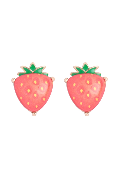 A2-1-4-AE0392RED - STRAWBERRY PRINT EPOXY STUD EARRINGS - RED/1PC