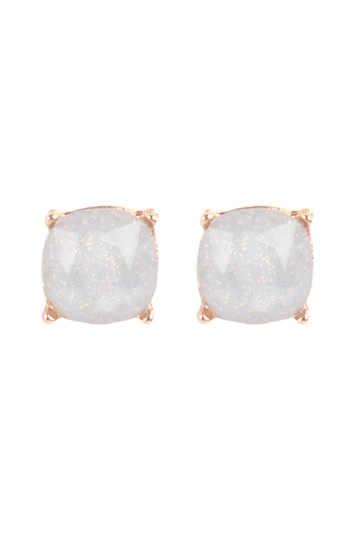 S5-5-2-AE0394GRY - GLITTER EPOXY  CUSHION CUT STUD EARRINGS-GRAY/1PC