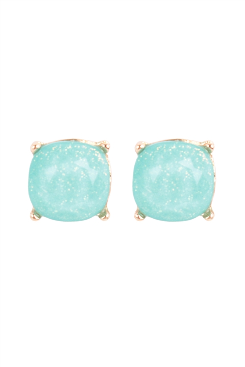 S5-5-2-AE0394MNT - GLITTER EPOXY  CUSHION CUT STUD EARRINGS-MINT/1PC