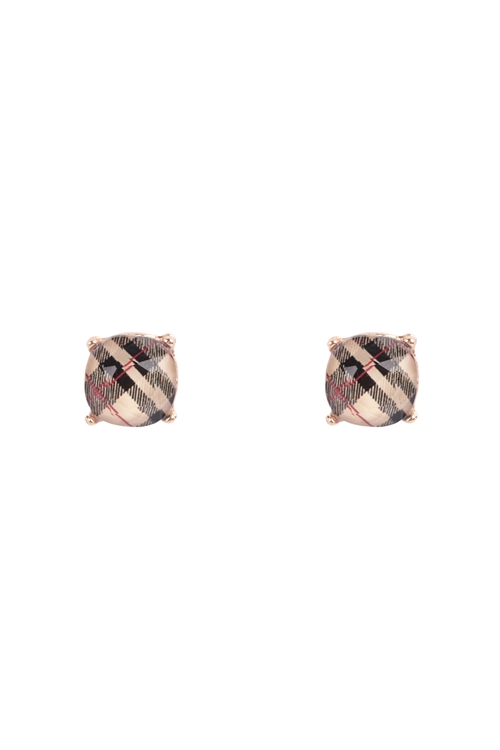 S5-4-4-AE0395CK3 - CUSHION CUT GLASS STUD EARRINGS-CHECKER/1PC