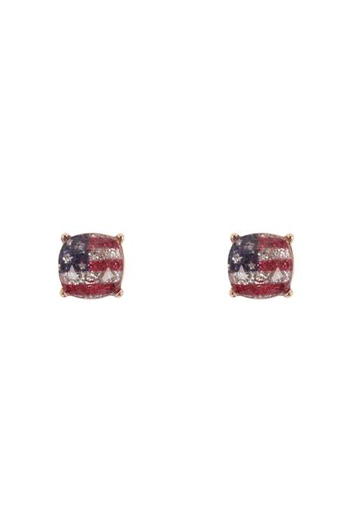 S5-5-5-AE0395GRNB - CUSHION CUT GLASS STUD EARRINGS-GOLD GLITTER USA/1PC (NOW $1.75 ONLY!)