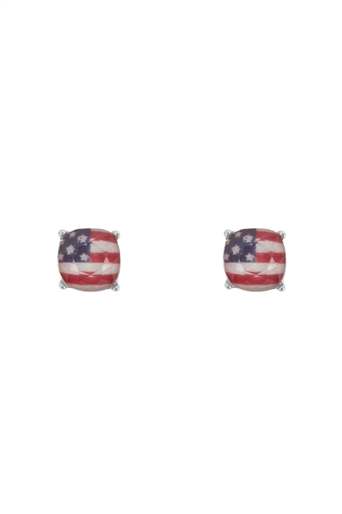 S1-4-3-AE0395RD-RNB - CUSHION CUT GLASS STUD EARRINGS-SILVER USA/1PC (NOW $1.75 ONLY!)