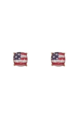 S1-2-3-AE0395RNB - CUSHION CUT GLASS STUD EARRINGS-GOLD USA/1PC (NOW $1.75 ONLY!)