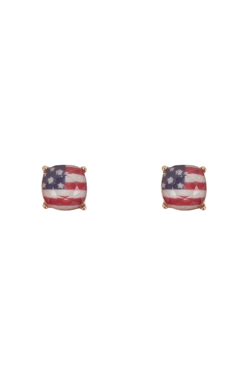 S1-2-3-AE0395RNB - CUSHION CUT GLASS STUD EARRINGS-GOLD USA/1PC (NOW $1.75 ONLY!)