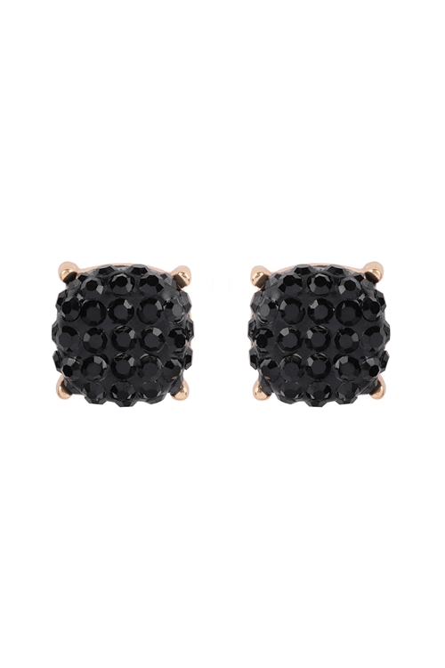 S20-10-5-AE0397BK - ROUND CUSHION RHINESTONE STUD EARRINGS-BLACK/1PC