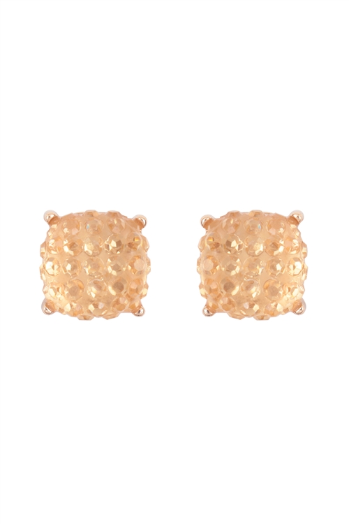 S4-6-3-AE0397GD - ROUND CUSHION RHINESTONE STUD EARRINGS-GOLD/1PC