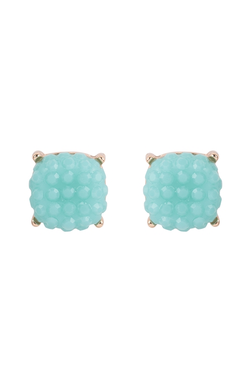 S20-10-5-AE0397LBU - ROUND CUSHION RHINESTONE STUD EARRINGS-LIGHT BLUE/1PC