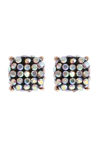 A1-1-2-AE0402BK-AB - PAVE RHINESTONES EPOXY STUD EARRINGS-BLACK AB/1PC