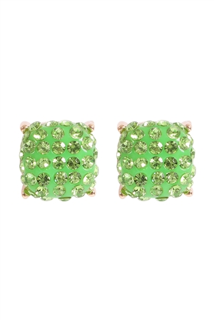 A1-1-2-AE0402LGN - PAVE RHINESTONES EPOXY STUD EARRINGS-LIGHT GREEN/1PC