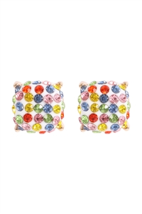 A1-1-2-AE0402MLT - PAVE RHINESTONES EPOXY STUD EARRINGS-MULTICOLOR/1PC