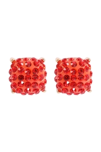A1-1-2-AE0402RED - PAVE RHINESTONES EPOXY STUD EARRINGS-RED/1PC