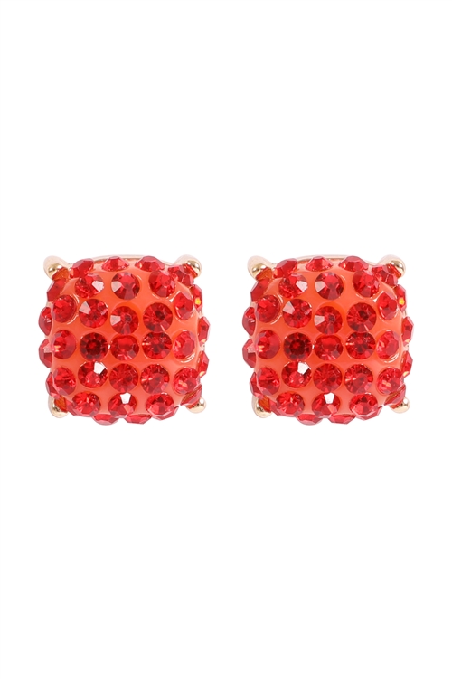 A1-1-2-AE0402RED - PAVE RHINESTONES EPOXY STUD EARRINGS-RED/1PC