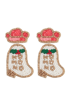 SA3-3-4-AE1058 - CHRISTMAS COWGIRL BOOTS SEED BEADS DROP  EARRINGS-MULTICOLOR/1PC