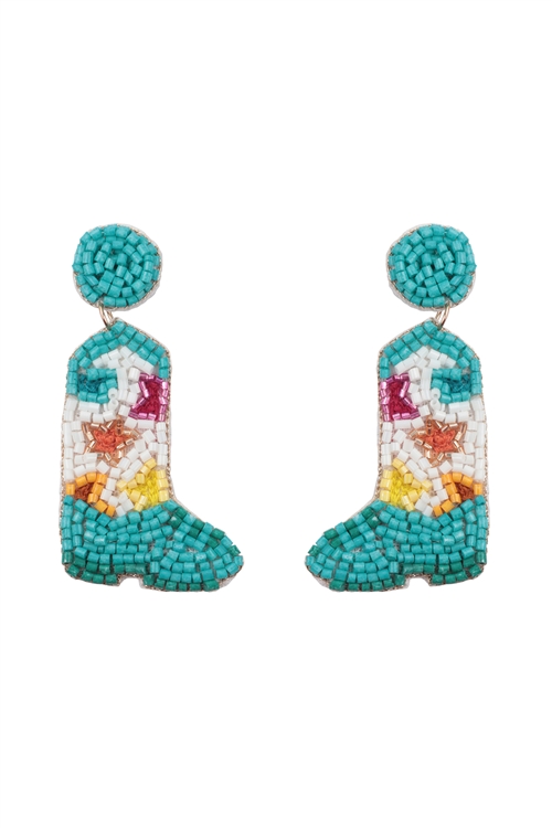A1-3-2-AE1138 - WESTERN BOOTS SEED BEAD DROP EARRINGS-TURQUOISE/1PC
