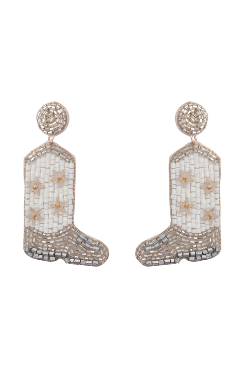 A1-3-2-AE1139 - WESTERN BOOTS SEED BEAD DROP EARRINGS-WHITE/1PC