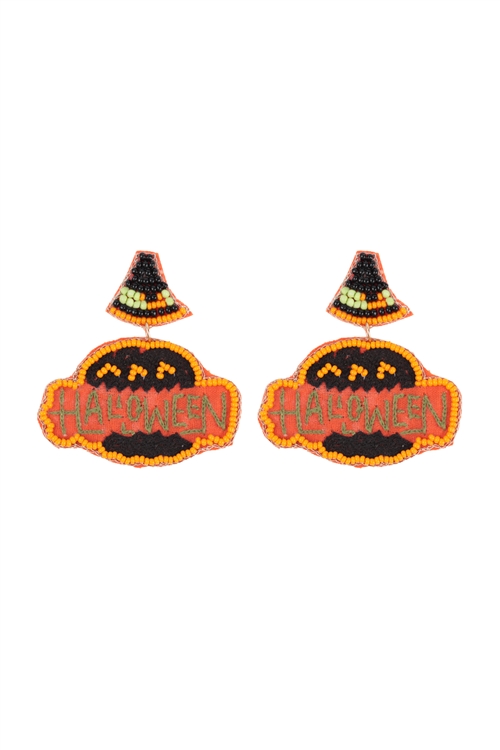 SA4-1-3-AE1518 - HALLOWEEN PUMPKIN SEED BEADS DROP EARRINGS-MULTICOLOR/1PC