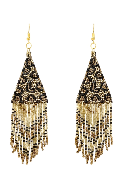 S1-8-3-AE3259-GD - LEOPARD PATTERN TRIANGLE SEED BEADS DROP EARRINGS-GOLD/1PC