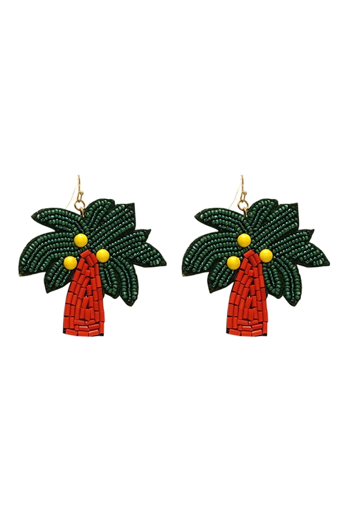 S1-1-4-AE3348-MIX - TROPICAL PALM TREE SEED BEAD PATTERN DANGLE EARRINGS - MIX/3PCS