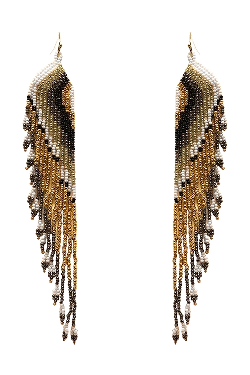 S7-4-2-AE3819-BKMT - SEED BEAD FRINGE DROP EARRINGS - BLACK MULTICOLOR/3PCS