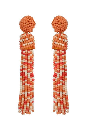 SA4-2-3-AE4167-COMT - TASSEL FRINGE SEED BEAD DROP POST EARRINGS-CORAL/1PC