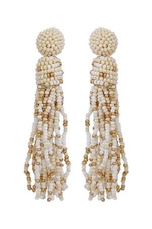 SA4-2-3-AE4167-IVMT - TASSEL FRINGE SEED BEAD DROP POST EARRINGS-IVORY/1PC