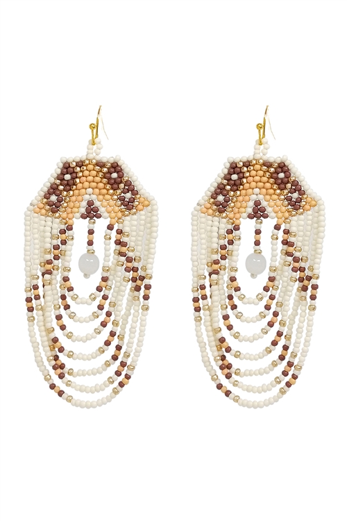 S5-6-2-AE4168-IVMT - BOHO MULTI LAYERED CHANDELIER SEED BEED EARRINGS-IVORY MULTI/1PC