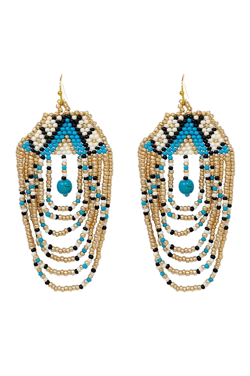 A1-2-4-AE4168-MT2 - BOHO MULTI LAYERED CHANDELIER SEED BEED EARRINGS- MULTI 2/1PC