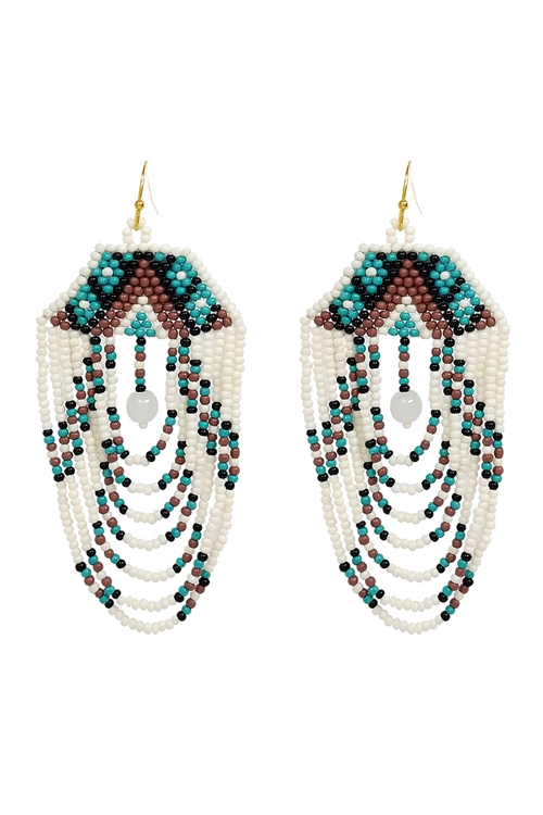 A1-2-4-AE4168-TQMT - BOHO MULTI LAYERED CHANDELIER SEED BEED EARRINGS-TURQUOISE MULTI/1PC