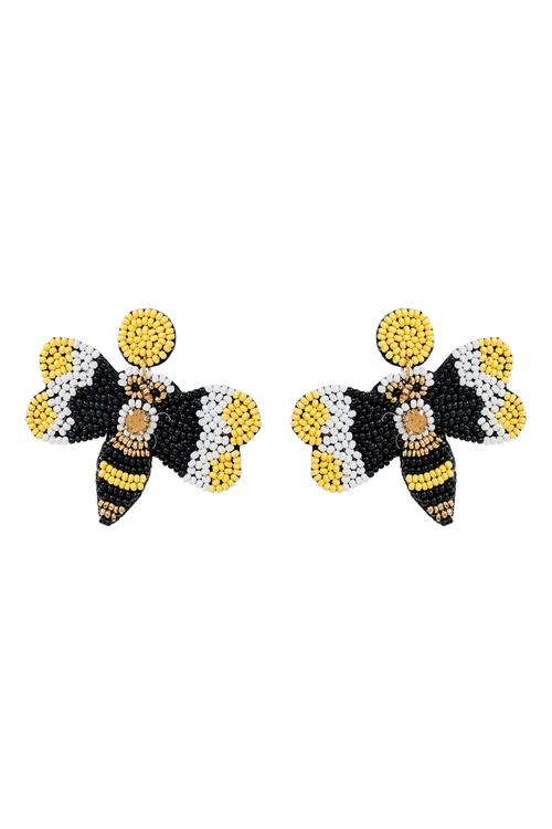 A1-2-4-AE4221-YWMT - BUMBLEBEE SEED BEAD PATTERN W/ RHINESTONE POST EARRINGS - YELLOW MULTI/1PC