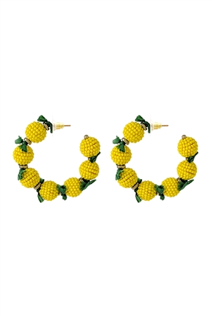 S6-6-2-AE4449-YWMT - FANCY FRUIT SEED BEAD HOOP EARRINGS - YELLOW MULTI/1PC