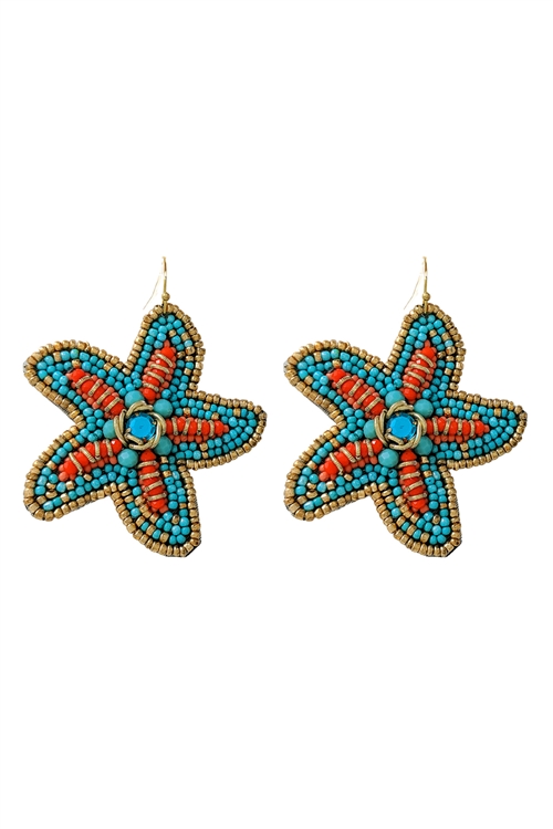 S7-4-2-AE4470-TQMT - SEA LIFE STAR FISH SEED BEAD PATTERN EARRINGS - TURQUOISE MULTI/3PCS