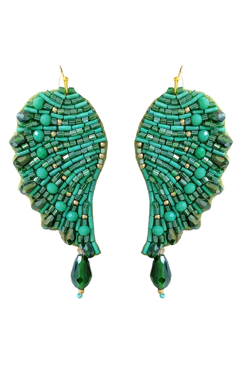 S6-4-2-AE4518-GRMT - WINGS SEED BEAD W/ RHINESTONE EARRINGS - GREEN MULTI/3PCS