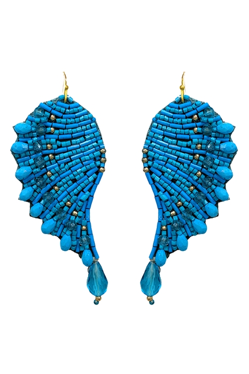 S6-4-2-AE4518-TQMT - WINGS SEED BEAD W/ RHINESTONE EARRINGS - TURQUOISE  MULTI/3PCS