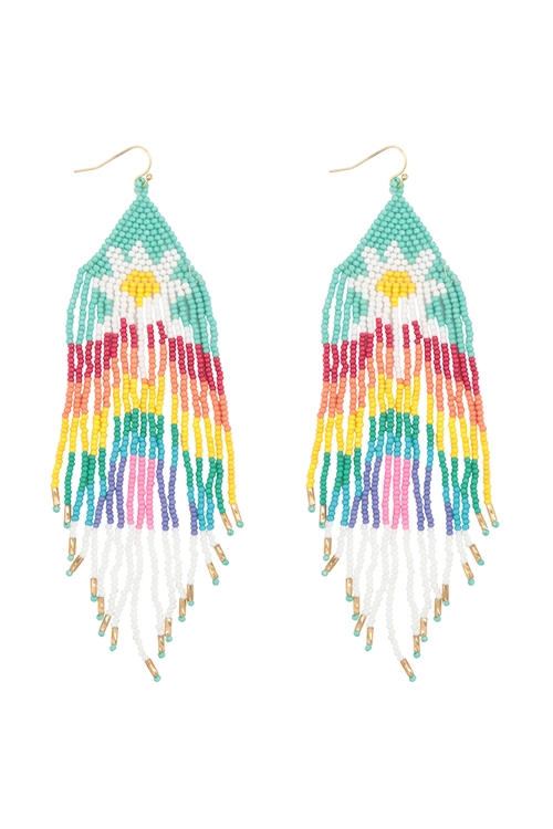 S1-2-5-AE4522-MT -  BOHO FLOWER FRINGE SEED BEAD DROP EARRINGS-MULTICOLOR/1PC