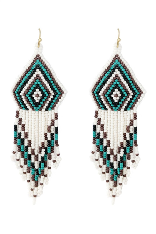 S6-4-4-AE4776-MT - WESTERN SEED BEAD GEOMETRIC FRINGE EARRINGS-MINT/1PC