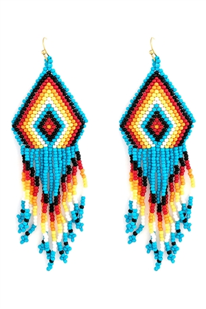 S6-4-4-AE4776-TQMT - WESTERN SEED BEAD GEOMETRIC FRINGE EARRINGS-TURQUOISE/1PC